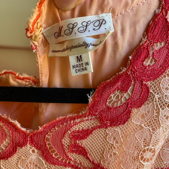M.S.S.P. Max Studio Peach/Red Lace Trapeze Dress M - Picture 6 of 8